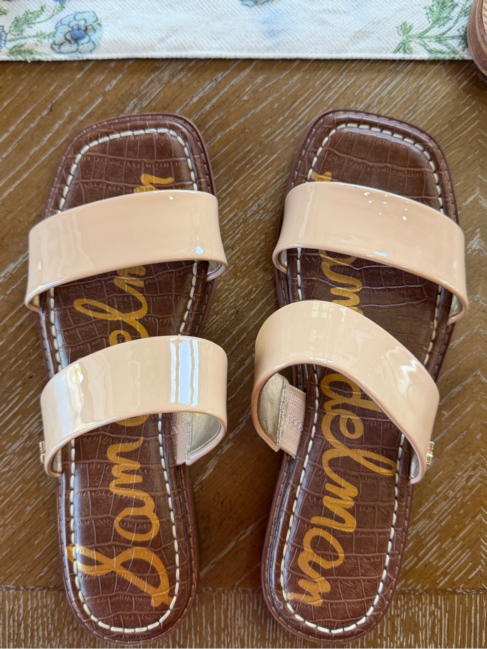 Sam Edelman Patent Nude Double-Strap Slide Sandals